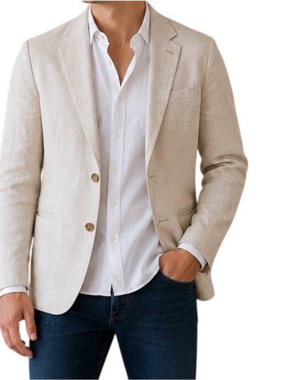 A&F Men's Beige Linen Blend Blazer - Classic Tailored Fit
